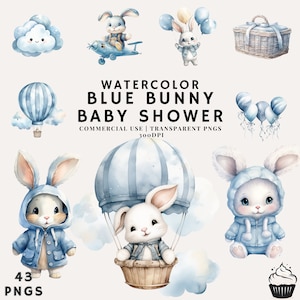 Aquarel Bunny bundel clipart | PNG | Commercieel gebruik | Direct downloaden | 300 DPI | Babyshower voor jongens