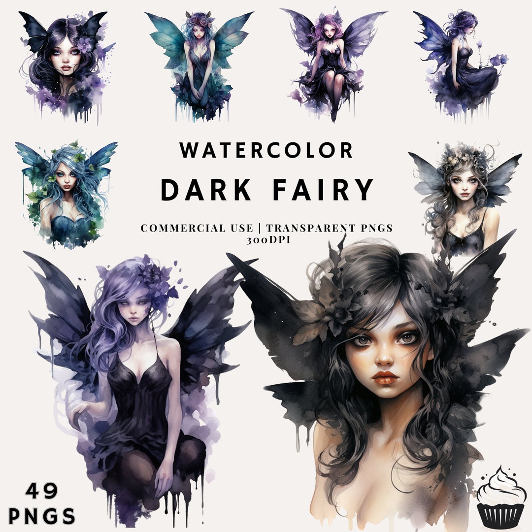 Watercolor Dark Fairy Bundle Clipart | PNG | Commercial Use | Instant ...