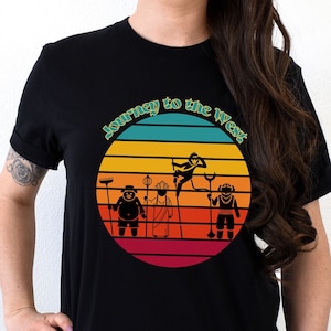 Journey To The West: Pigsy, Tripitaka, Monkey King & Sandy T-Shirt | Retro Sunset | Boho | Chinese Mythology | Chinese Legend | Monkey King