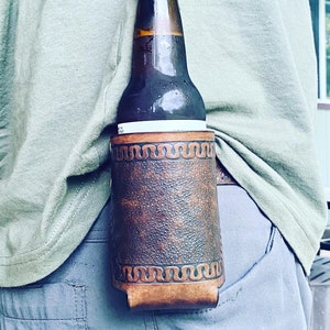 Custom leather beer belt koozie