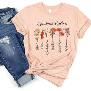 Grandma Shirt with Custom Birth Flowers and Names - Mothers Day Gift - Unique Grandma Gift - Personalized Birthday Gift - Grandchildren
