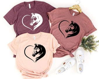 Horse Heart Shirt, Horse Lover T-Shirt, Horse Silhouette Shirt, Gift For Horse Lovers, Animal Lover Shirt, Farm Shirt, Equestrian Tee