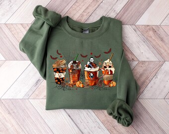 Skeleton Coffee Cups Sweatshirt, Coffee Cups Sweatshirt, Skull Coffee Cup Sweatshirt, Skeleton Halloween Sweatshirt, Coffee Lover Sweatshirt