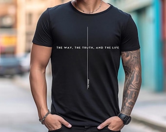 John 14 6 Tee, Yeshua Jesus Is King Merch Shirt, The Way The Truth The Life Tshirt, Mens Christian Shirt, Cross Tee