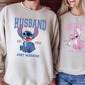 Stitch & Angel Husband Wifey Sweatshirt, Stitch and Angel Couples Tshirt, Disney Honeymoon Tee