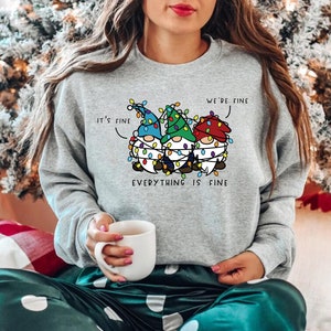 Plus Size Christmas Gnome Shirt - 'It's Fine We're Fine Everything Is Fine' Graphic Tee For Women