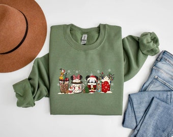 Cute Disney Mickey Minnie Pluto Christmas Coffee T-shirt Sweatshirt, Cute Christmas Shirts, Disney Christmas coffee shirts, Mickey fan gift