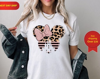 Minnie castle Shirt,Disneyworld Shirts,Minnie Ear Shirt,Leopard cheetah print Shirt,Disney Shirt,Disney Ear Shirt,Woman Disney Shirt