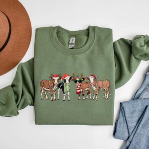 Cow Santa Sweatshirt, Christmas Sweatshirt, Cows Sweatshirt, Christmas Santa Claus Shirt, Christmas Family Shirt, Western Sweatshirt