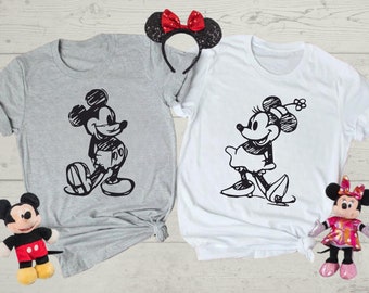 Vintage Mickey and Minnie Shirt, Mickey Sketch, Minnie Sketch, Vintage Mickey Minnie, Disney Family Vacation, Disney Kids shirt, Disneyworld