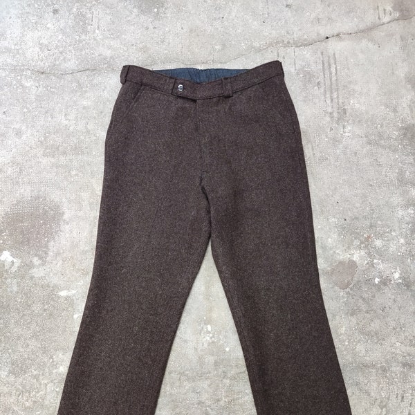Pantalon de travail 1940’s laine marron poche et ceinture chambray Taille 48 - Vêtement de travail français vintage