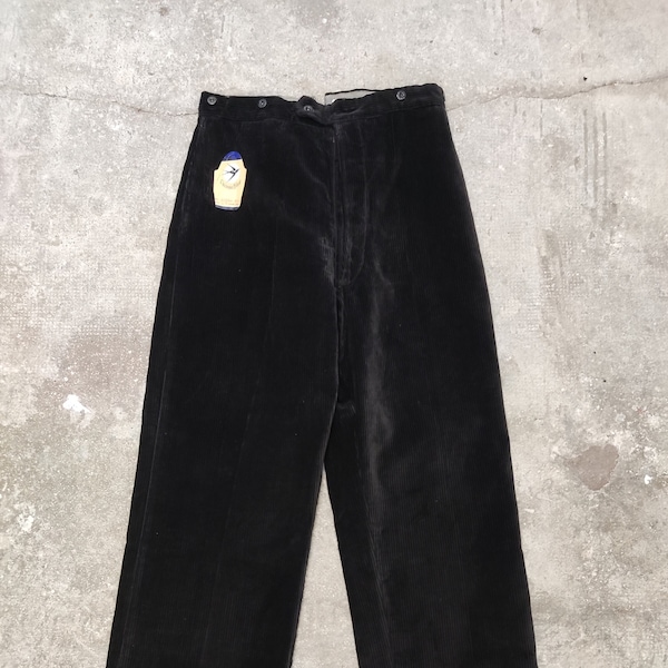 Pantalon velours côtelé noir 1940's L’Oiseau Bleu Taille 50-74 - Vêtement de travail français vintage