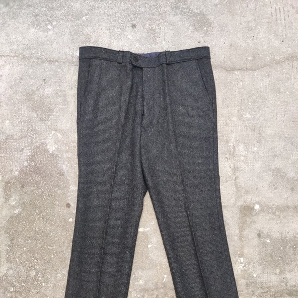 Pantalon laine gris Au Montlagast 1940's Taille 56-78 Poches denim indigo Ceinture chambray Deadstock - Vêtement de travail français vintage