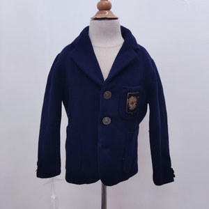 Blazer bleu laine enfant blason Deadstock Taille 4 ans 1940&#39;s - Vêtement français vintage