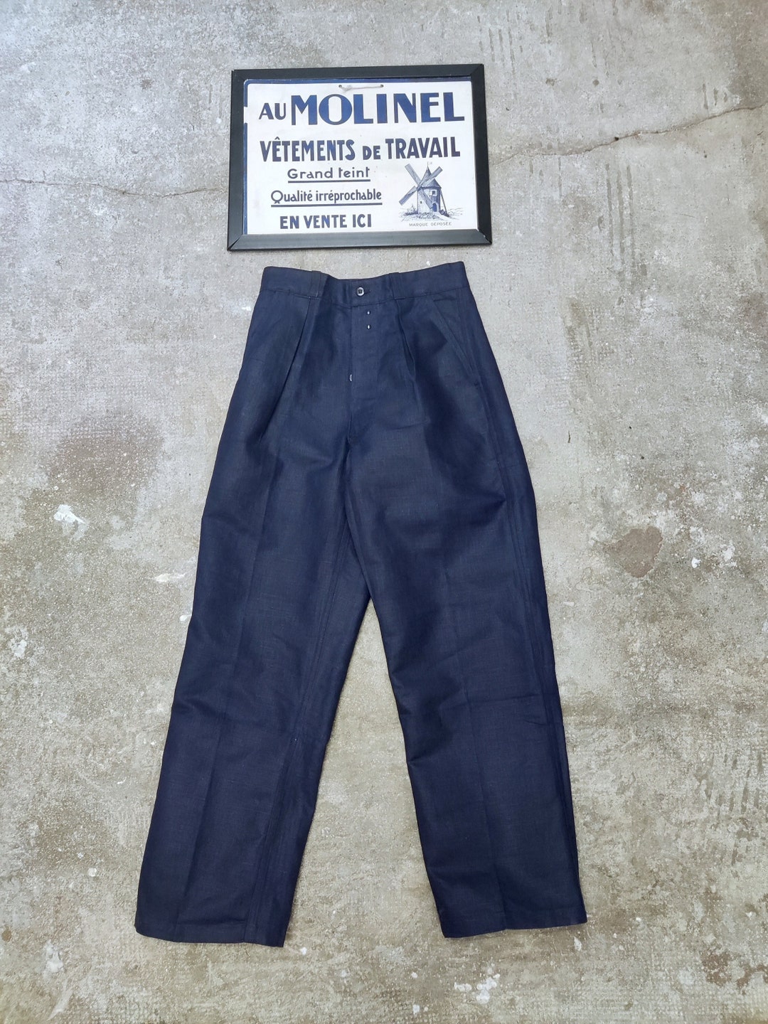 Pantalon Au Molinel Bleu 1950s Lin Taille 16 Ans - Vtement De Travail ...