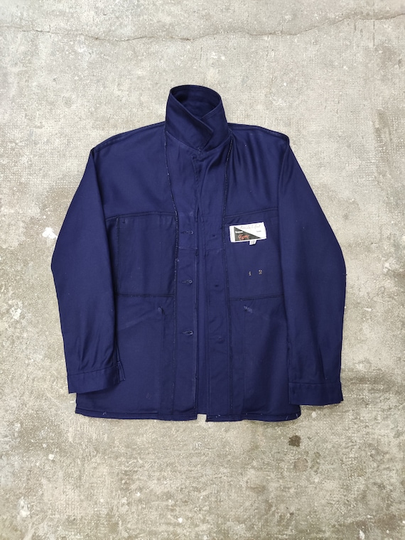 unedosedevetement Veste de travail Bleu 1950 s Adolphe Lafont Manches Raglan vetement de travail francais Vintage