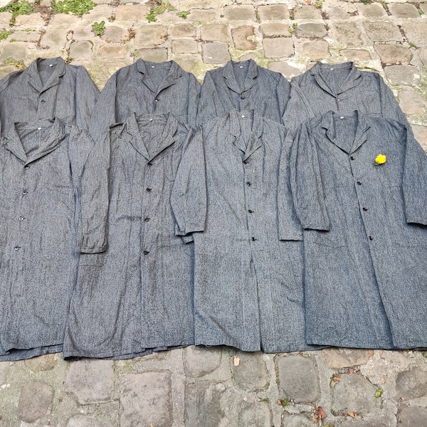 Lot de 8 blouses Chambray / Salt & Pepper Au Molinel Deadstock 1930's 1940's 1950's - Vêtements de travail français