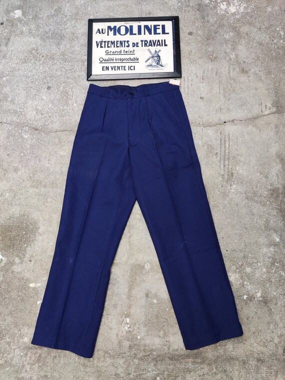 Pantalon Travail Bleu Au Molinel 1950s Taille 40 76 traces De
