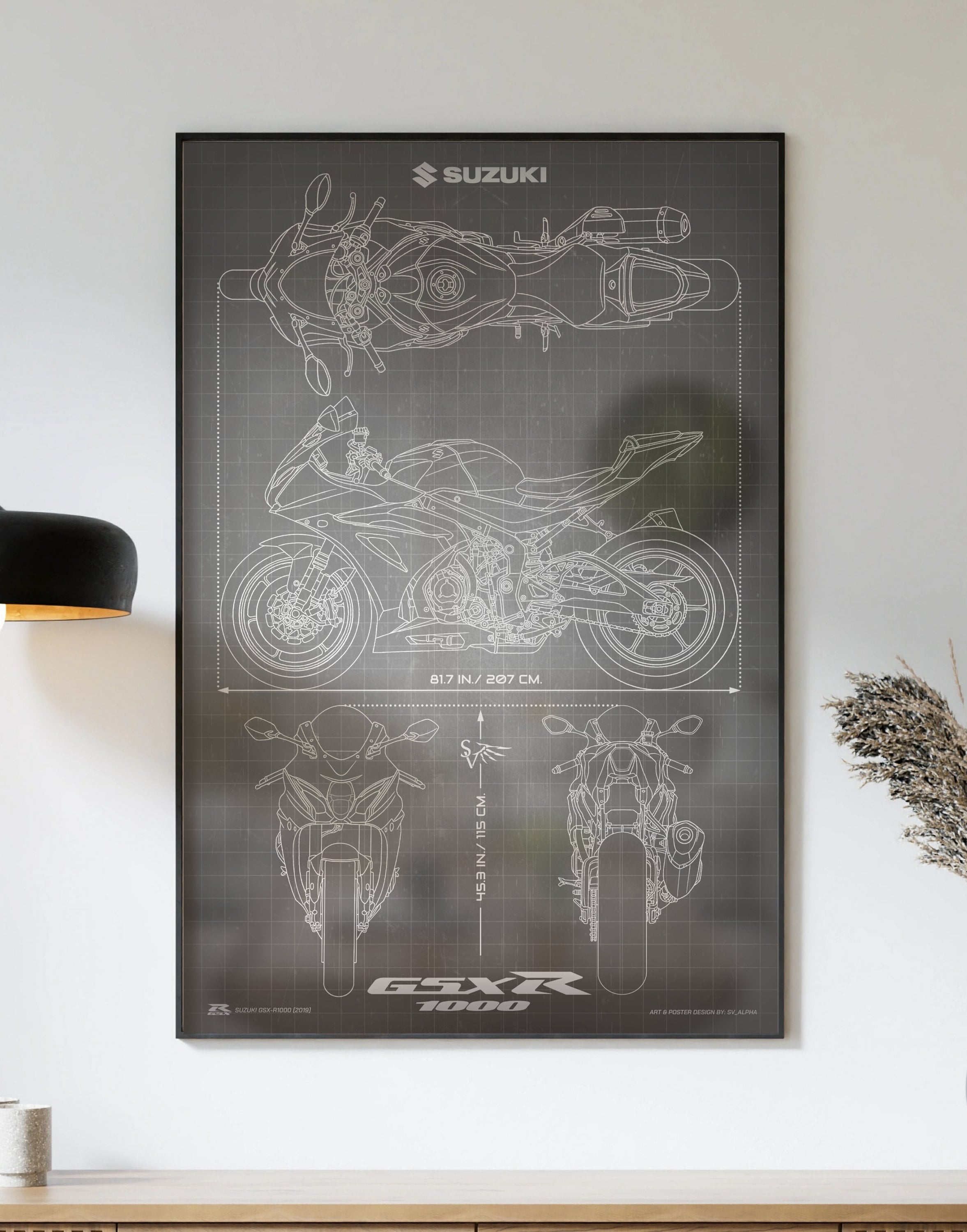 Suzuki GSX-R1000 (2019) Minimalistic Blueprint - Motorcycle Poster
