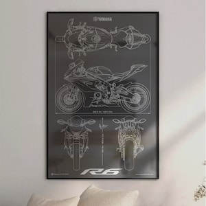 Yamaha YZF-R6 (2017) Minimalistic Blueprint - Motorcycle Poster
