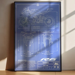 Yamaha YZF-R6 (2017) Informational Blueprint - Motorcycle Poster