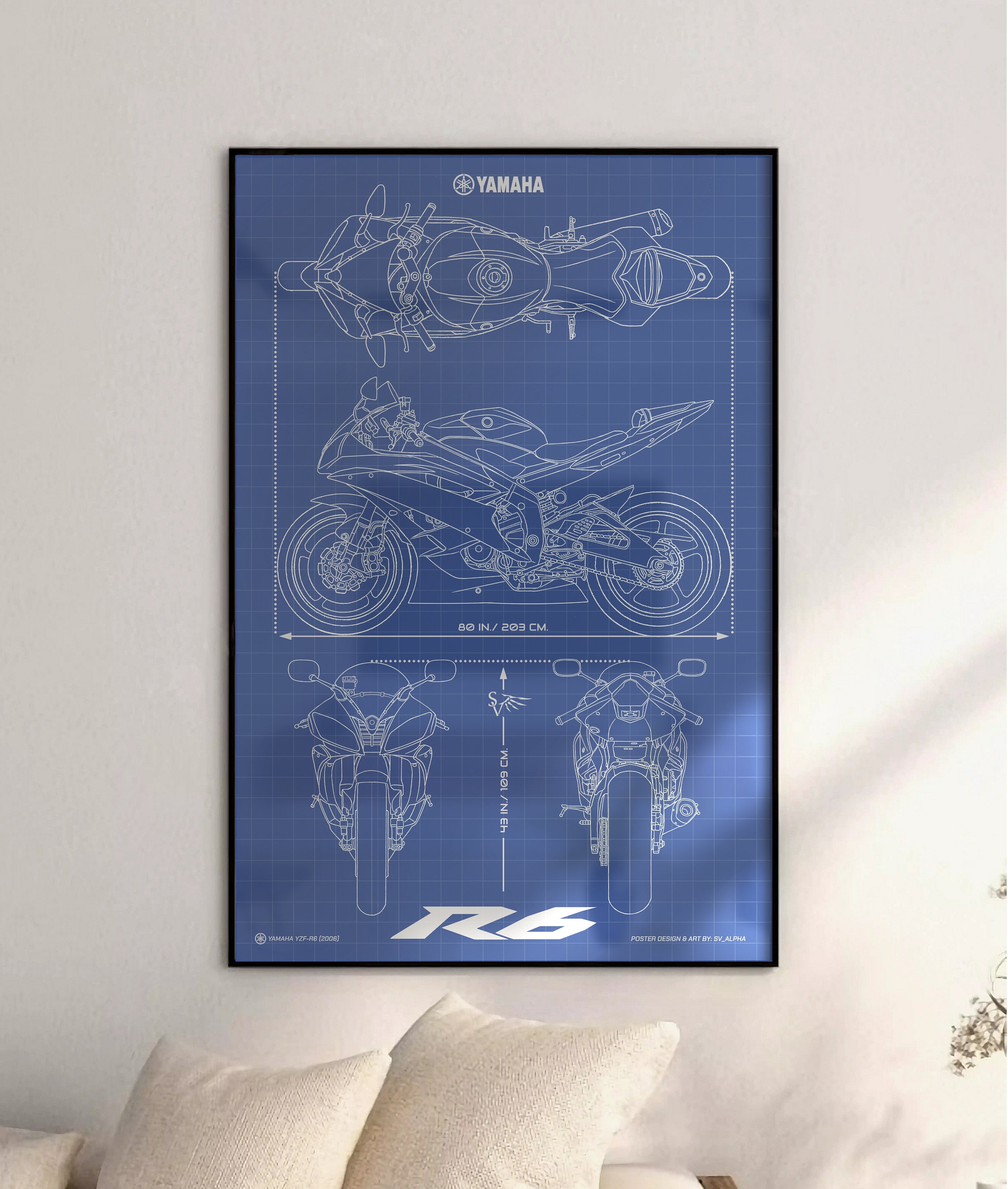 Yamaha YZF R6 2006 Minimalistic Blueprint Motorcycle Poster Etsy UK