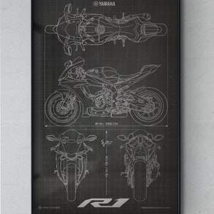 Yamaha YZF-R1 (2015) Minimalistic Blueprint - Motorcycle Poster