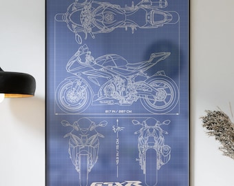 Suzuki GSX-R1000 (2019) Minimalistic Blueprint - Motorcycle Poster