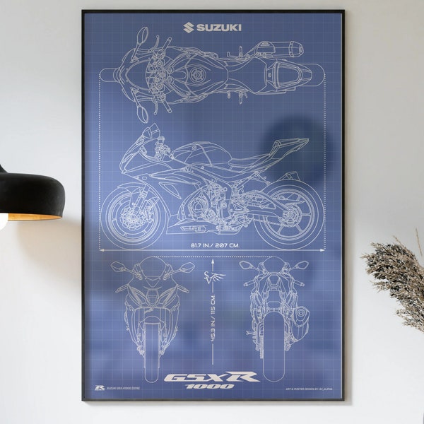 Suzuki GSX-R1000 (2019) Minimalistic Blueprint - Motorcycle Poster