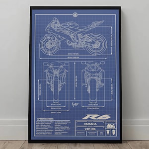 Yamaha YZF-R6 (2013) Informational Blueprint - Motorcycle Poster