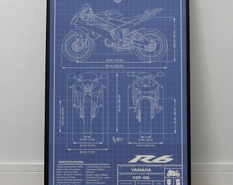 Yamaha YZF-R6 (2013) Informational Blueprint - Motorcycle Poster