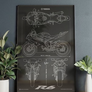 Yamaha YZF-R6 (2013) Minimalistic Blueprint - Motorcycle Poster