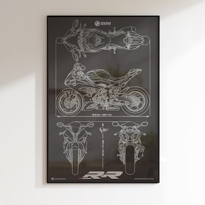 BMW S1000RR (2019) Minimalistic Blueprint - Motorcycle Poster