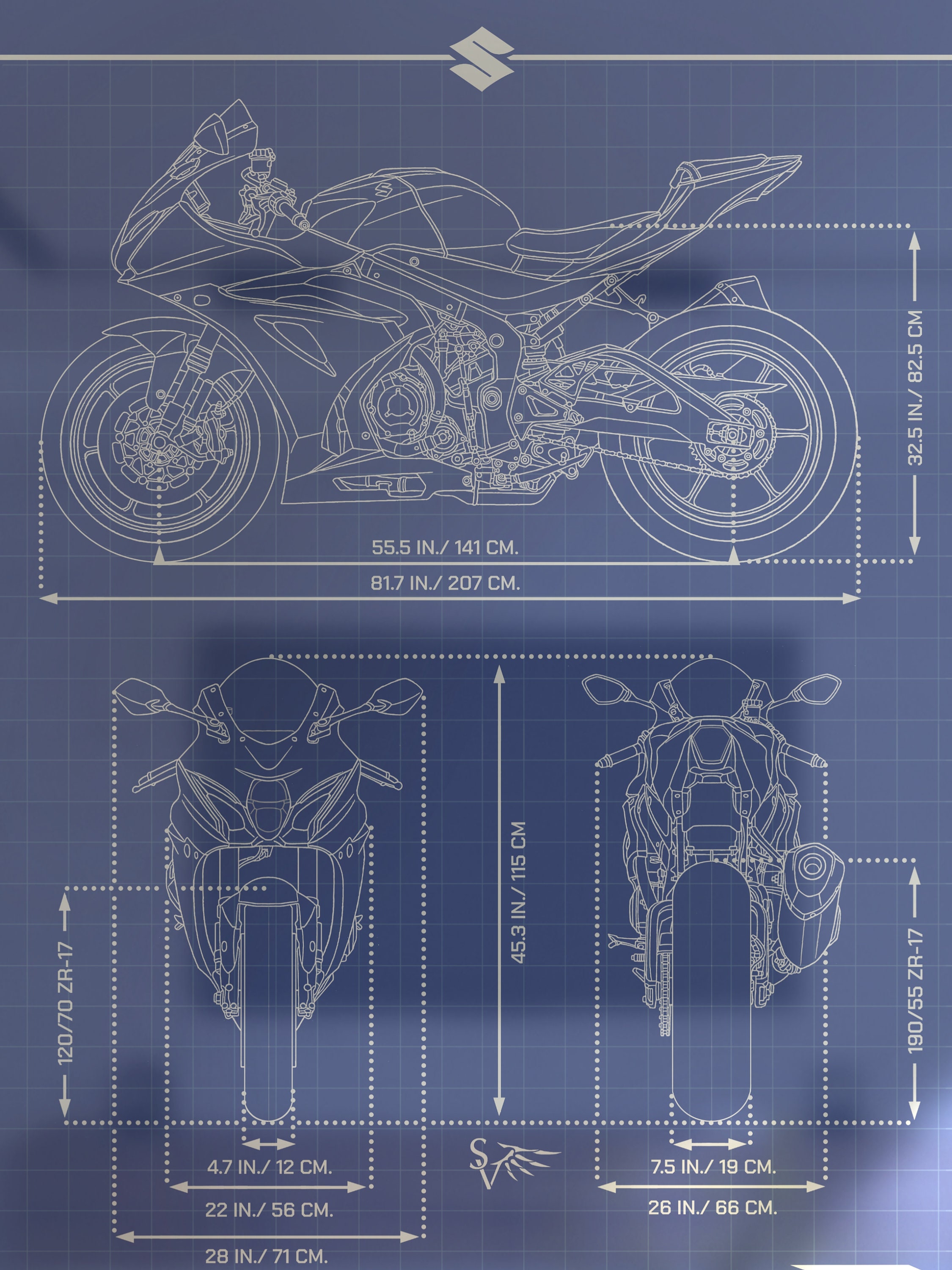 Suzuki GSX-R1000 (2019) Informational Blueprint - Motorcycle Poster - Etsy