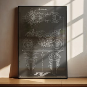 Yamaha YZF-R1 (2012) Minimalistic Blueprint - Motorcycle Poster