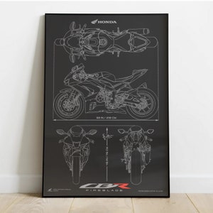 Honda CBR1000RR-R Fireblade SP (2021) Minimalistic Blueprint - Motorcycle Poster