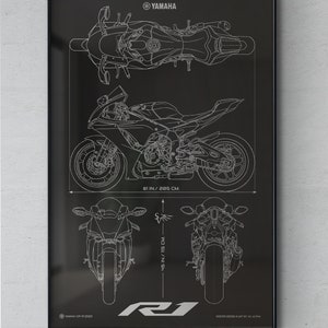 Yamaha YZF-R1 (2020) Minimalistic Blueprint - Motorcycle Poster