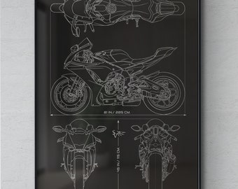 Yahama YZF-R1 (2020) Minimalistischer Blueprint - Motorrad Poster