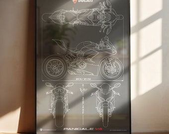 Ducati Panigale V4 (2018) Minimalistic Blueprint - Motorcycle Poster