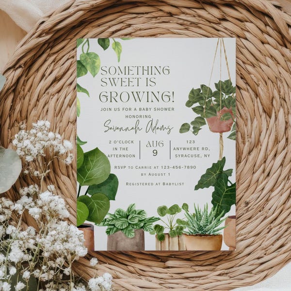 Greenery Baby Shower Invite: Boho Garden Plant Theme Invitation (Digital Download)