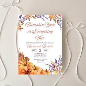 Fall Floral Birthday Invitation: Pumpkin Spice Brunch (Digital Download, Editable Template)