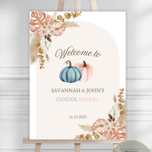 Little Pumpkin Gender Reveal Welcome Sign: Boho Arch (Editable  Template)