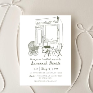 Bebe Cafe babyshower, Frans geïnspireerde babyshower uitnodiging sjabloon, handgetekende afdrukbare uitnodiging, digitale DOWNLOAD