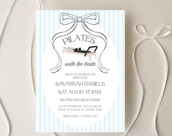 Pilates Bachelorette Party Invitation: Blue Barre Bridal Shower (Digital Invite Canva Template 5x7&quot; )