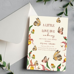 Invito stampabile per baby shower Vintage Little Love Bug, invito per baby shower rosso primaverile / Download modificabile