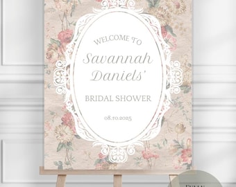 Floral Bridal Shower Welcome Sign: Pink & Sage, Editable Template (Digital Download)