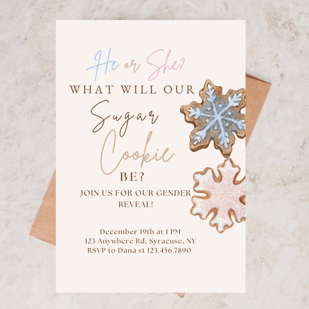 Editable Winter Gender Reveal Invitation Sugar Cookie Etsy