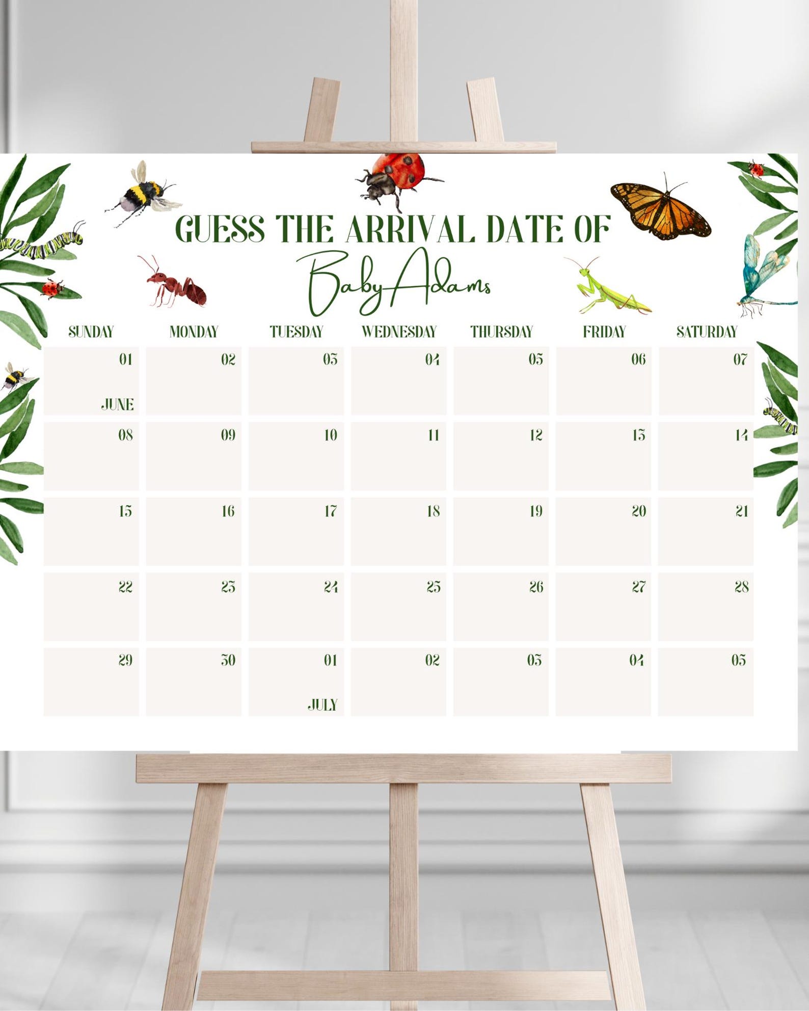 Love Bug Baby Shower Calendar: Guess Due Date (printable Template) - Etsy