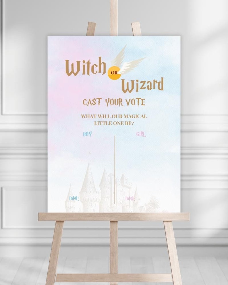 Witch or Wizard, Boy or Girl Gender Reveal Voting Board, Magical