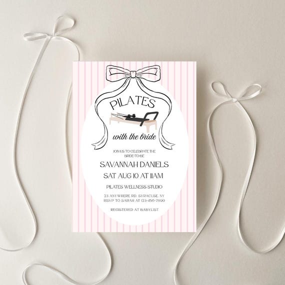 Pilates Bachelorette Party Invitation: Pink Reformer Bridal Shower Template (Digital Download) Printable or evite